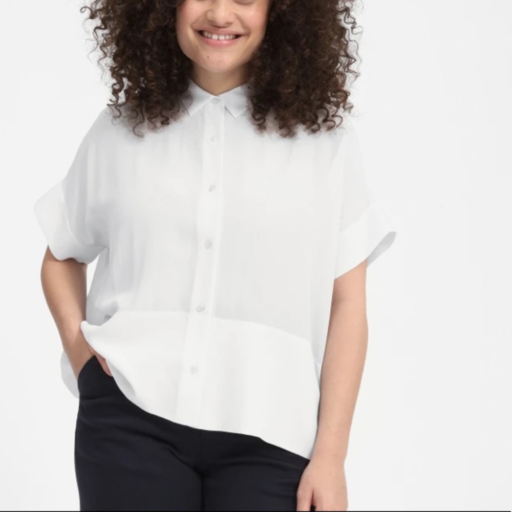 Everlane Clean Silk Short-Sleeve Shirt, Sz 4, NWT